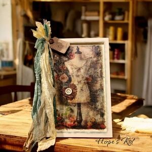 Vintage Dress Form Mixed Media Art in Cream and Brown